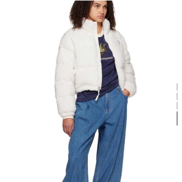 North Face White Nuptse Down Teddy Puffer Jacket - Picture 4 of 9